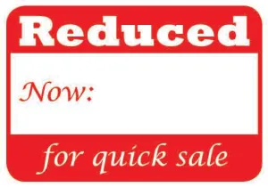 1 5/8" x 1 1/8"H Self Adhesive Pre-Printed "Reduced Now: for quick sale" Labels (500 labels)