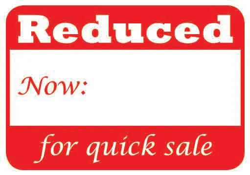 1 5/8" x 1 1/8"H Self Adhesive Pre-Printed "Reduced Now: for quick sale" Labels (500 labels)