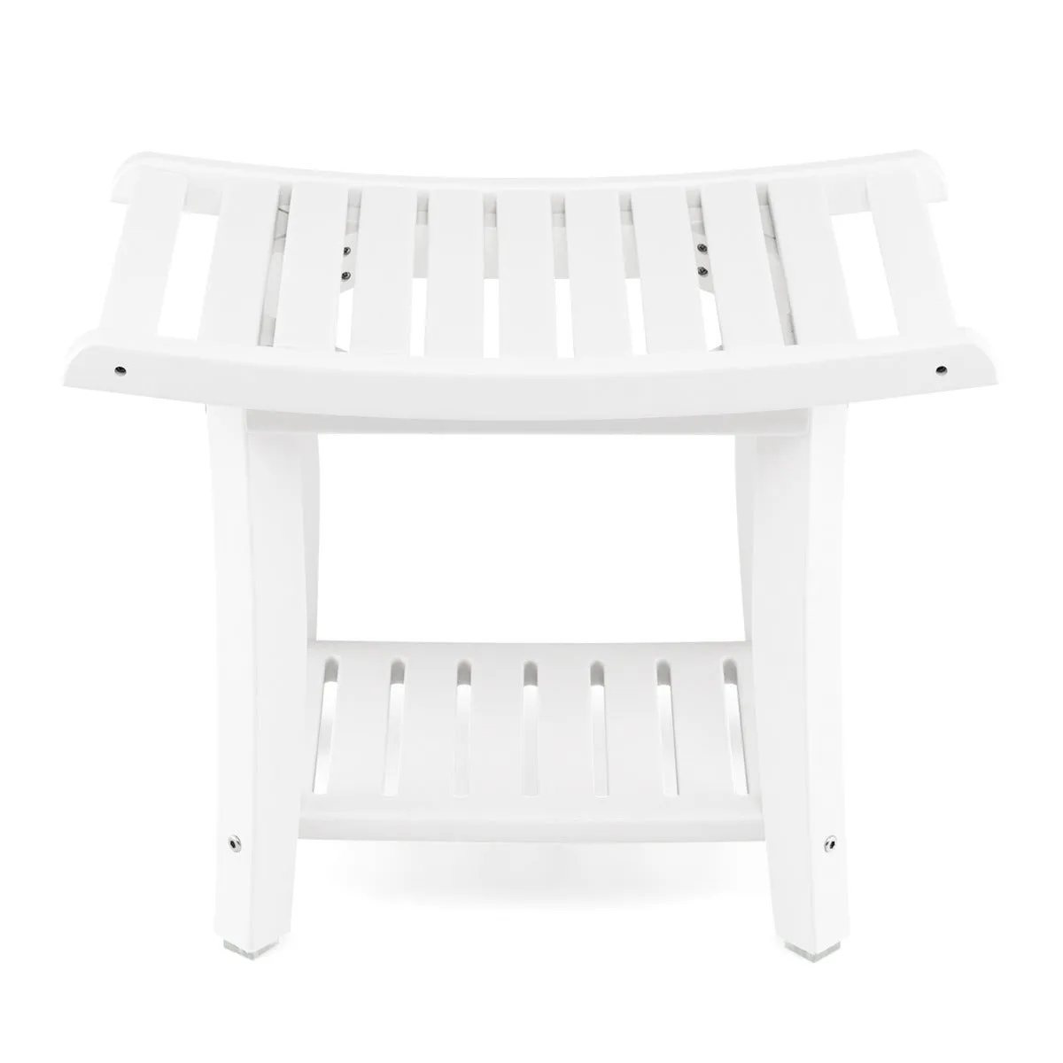 2-tier HDPE Waterproof Shower Bench with Curved Seat-White