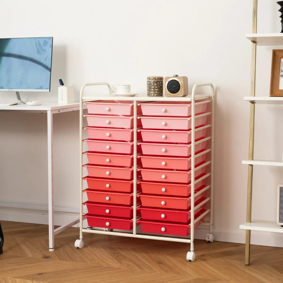 20 Drawers Storage Trolley with 4 Wheels for Beauty Salon-Pink