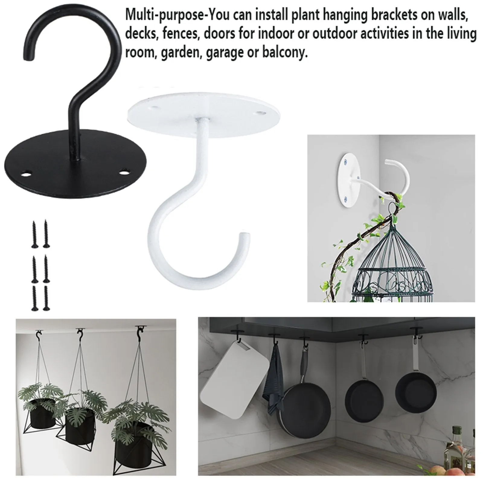 4Pcs Metal Ceiling Wall Plants Lantern Hanging Hooks-White