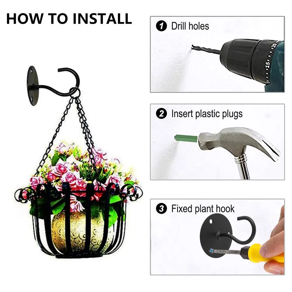 4Pcs Metal Ceiling Wall Plants Lantern Hanging Hooks-White