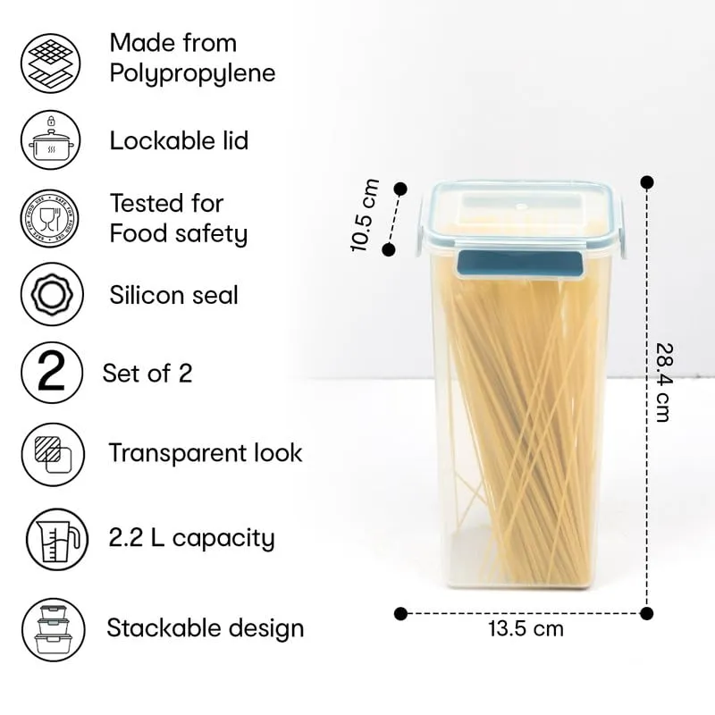 Anko 2.2 L BPA-free Leak-proof Airtight Plastic Storage Container/Jar With Lockable Lids-Set of 2|Storage Container/Pasta With Spill-proof Lid|Containers Ideal for Pasta, Nuts, Cookies & Cereals