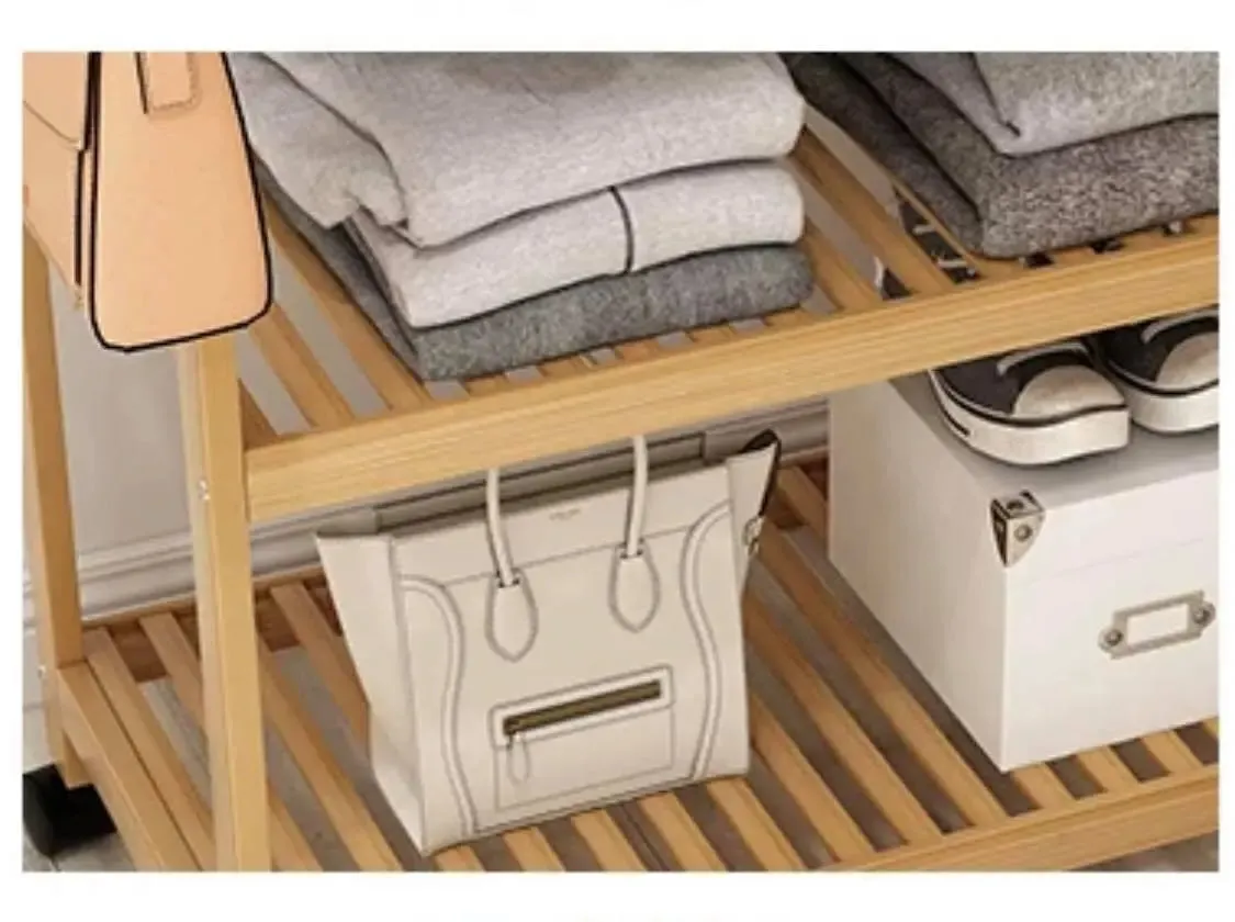 Bamboo Multi-Tier Racks Shelves panel storage Clothes Organiser With Wheels