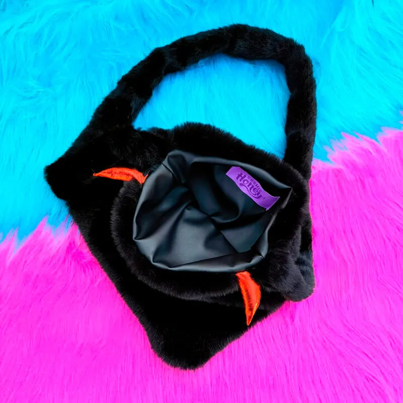 benpaolv Y2K Weirdcore Aesthetic Bag Black Fluffy Little Demon