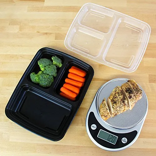FRESHWARE 15-PACK 3 COMPARTMENT BENTO LUNCH BOXES WITH LIDS - STACKABLE, REUSABLE, MICROWAVE, DISHWASHER & FREEZER SAFE - MEAL PREP, PORTION CONTROL, 21 DAY FIX & FOOD STORAGE CONTAINERS (32OZ)