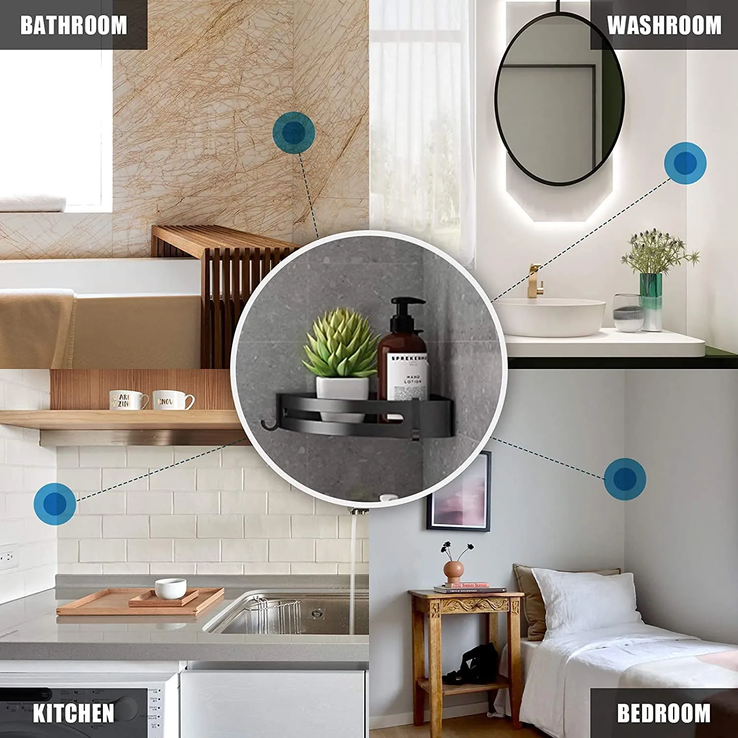 Fulminare Self-Adhesive Aluminium Bathroom Corner Shelf Rack Bathroom Corner Organizer Stand Bathroom Organisers Storage Racks Bathroom Shelf/Shelves Corner (Queen)