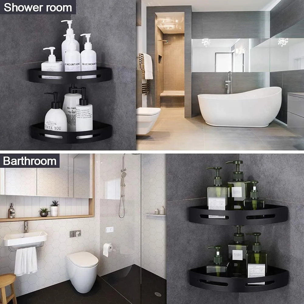 Fulminare Self-Adhesive Aluminium Bathroom Corner Shelf Rack Bathroom Corner Organizer Stand Bathroom Organisers Storage Racks Bathroom Shelf/Shelves Corner (Queen)