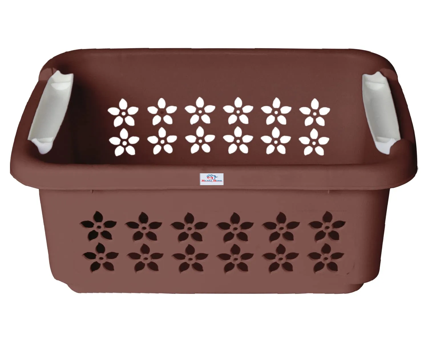 Heart Home Multipurpose Rectangle Shape Plastic Storage Basket for Kitchen, Fruit Basket, Office Table, Storage Organizer Large Pack of 3 (Brown)