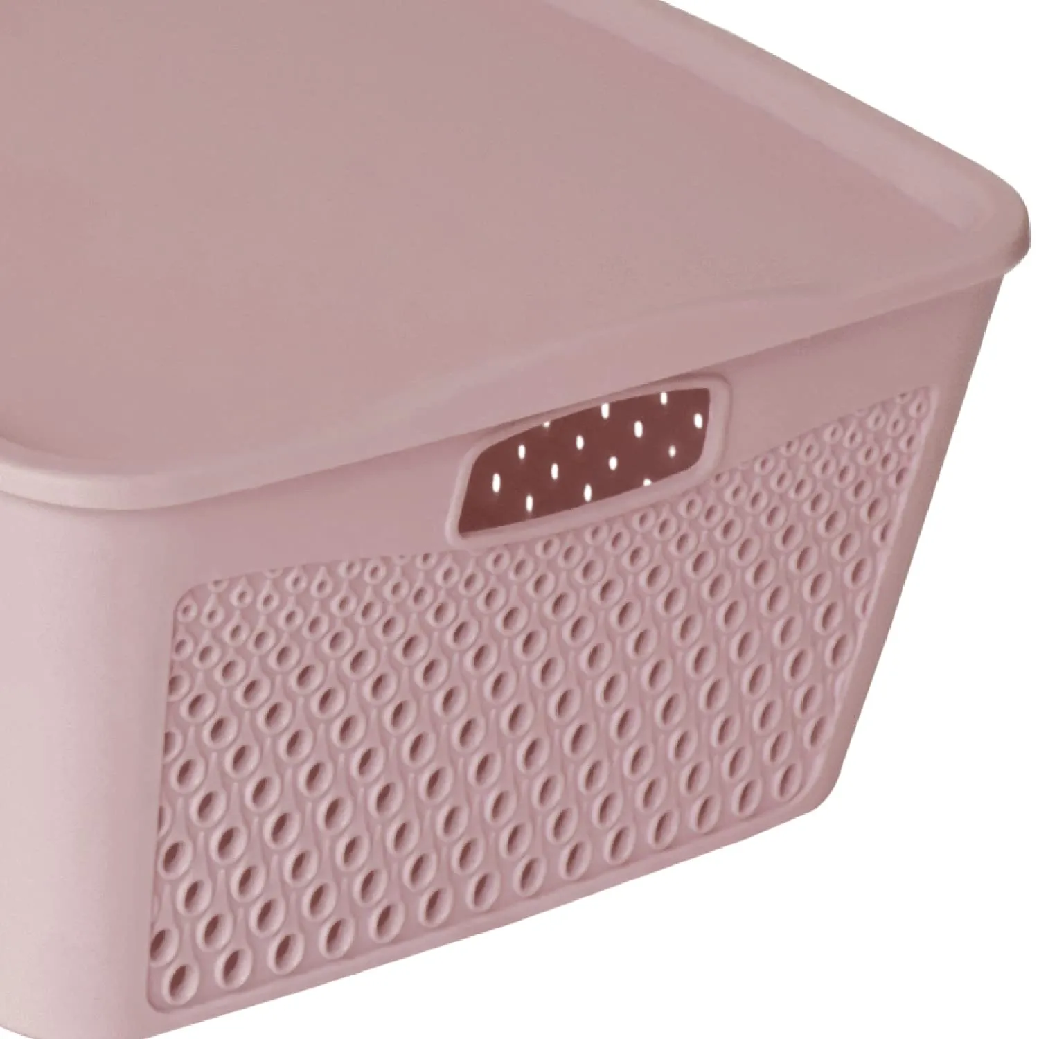 Heart Home Netted Design Unbreakable Multipurpose Square Shape Plastic Storage Baskets with lid Small Pack of 2 (Grey)