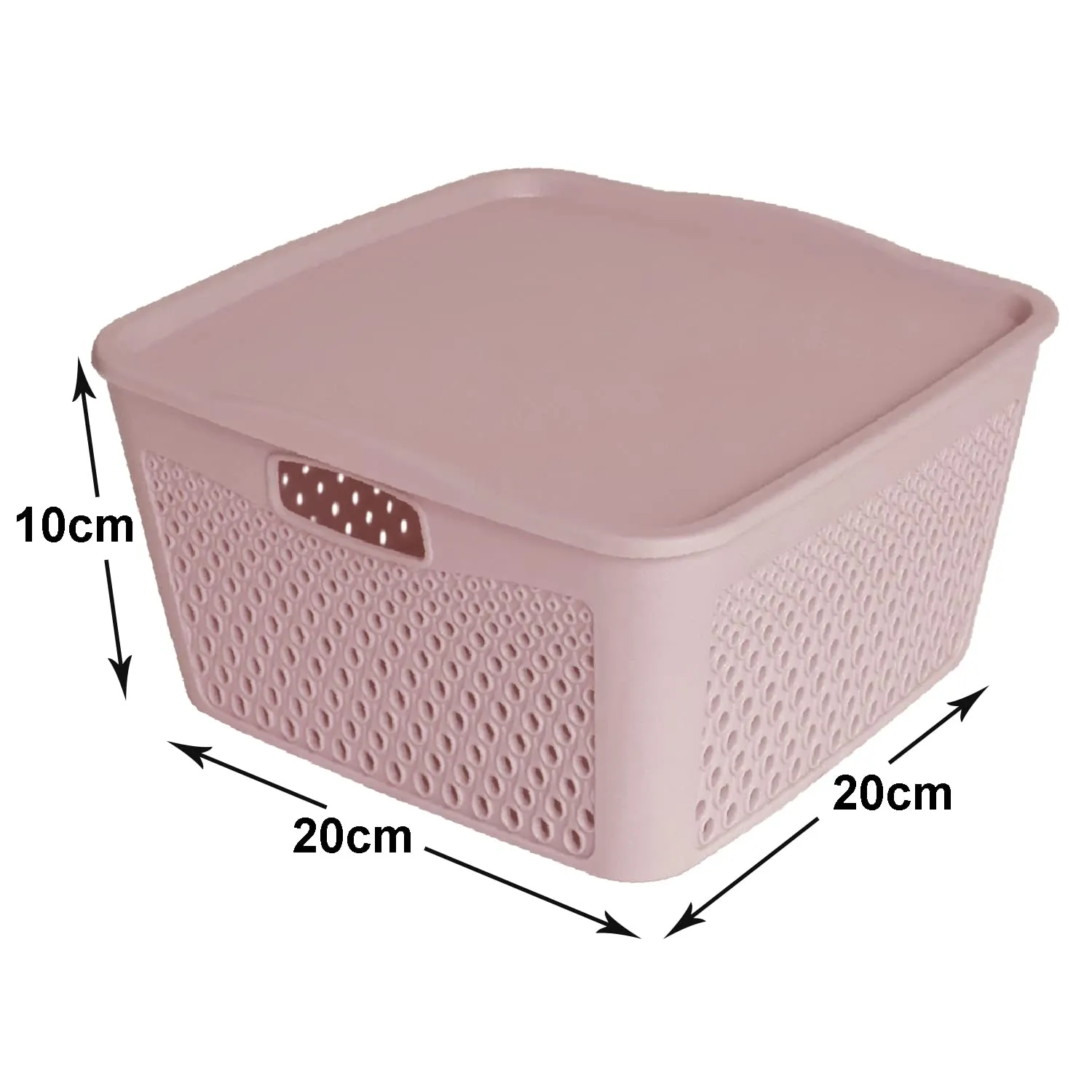 Heart Home Netted Design Unbreakable Multipurpose Square Shape Plastic Storage Baskets with lid Small Pack of 2 (Grey)