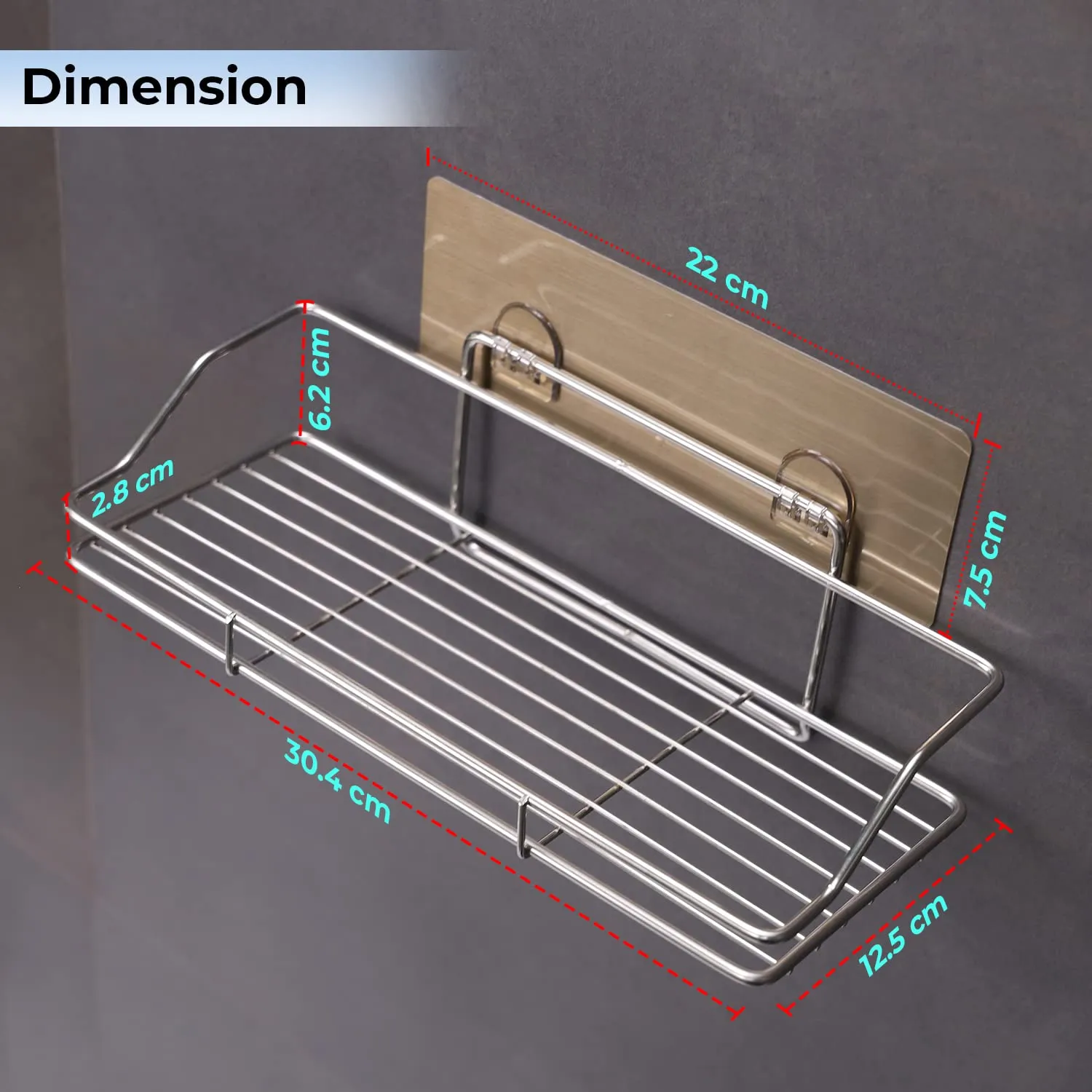 HOKIPO® Magic Sticker Series Stainless Steel Self Adhesive Wall Mounted Bathroom Shelf