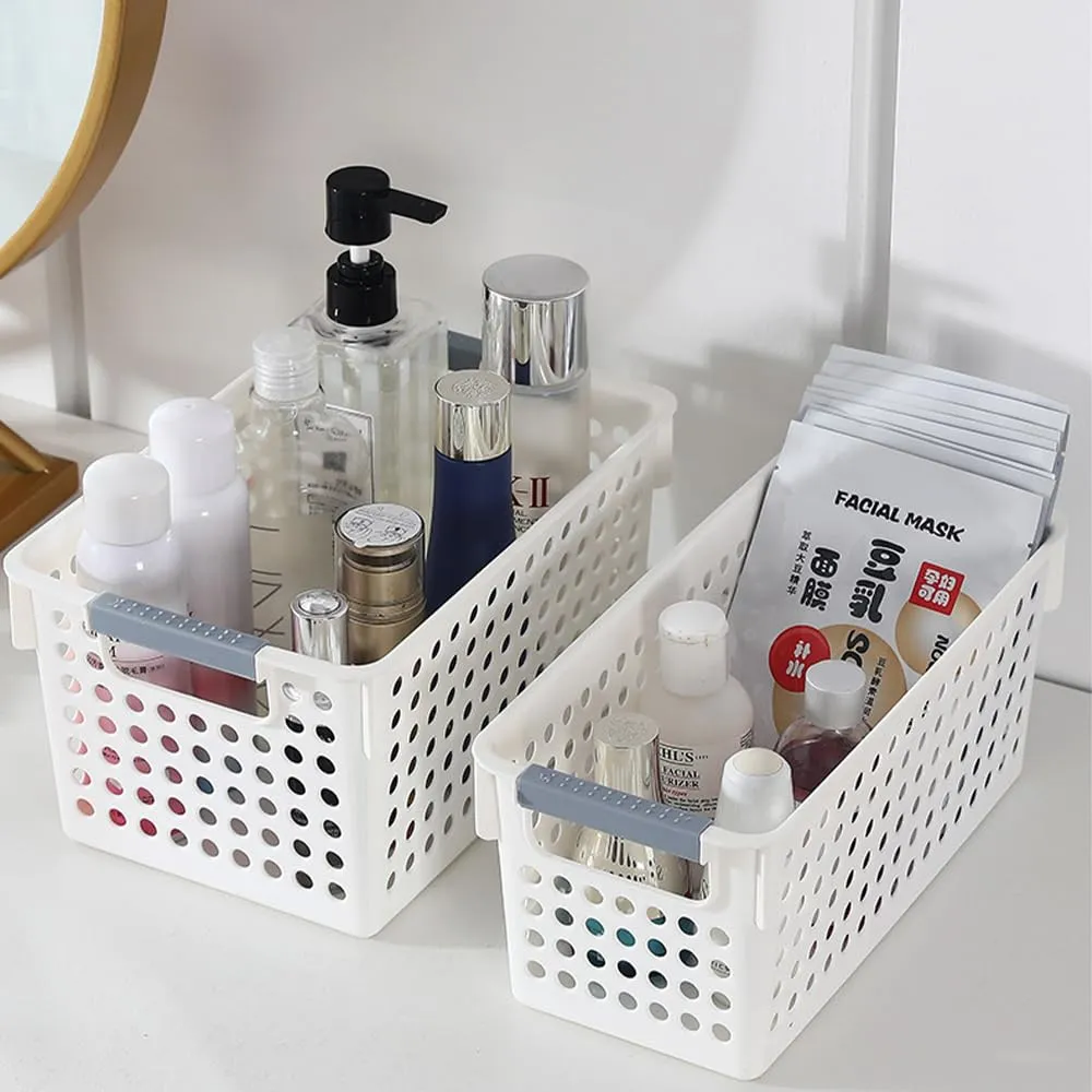 Homestic Large Hollow Storage Basket With Handle|Kitchen & Home Organizer For Wardrobe|Tray For Toys, Fruits, Books (White)