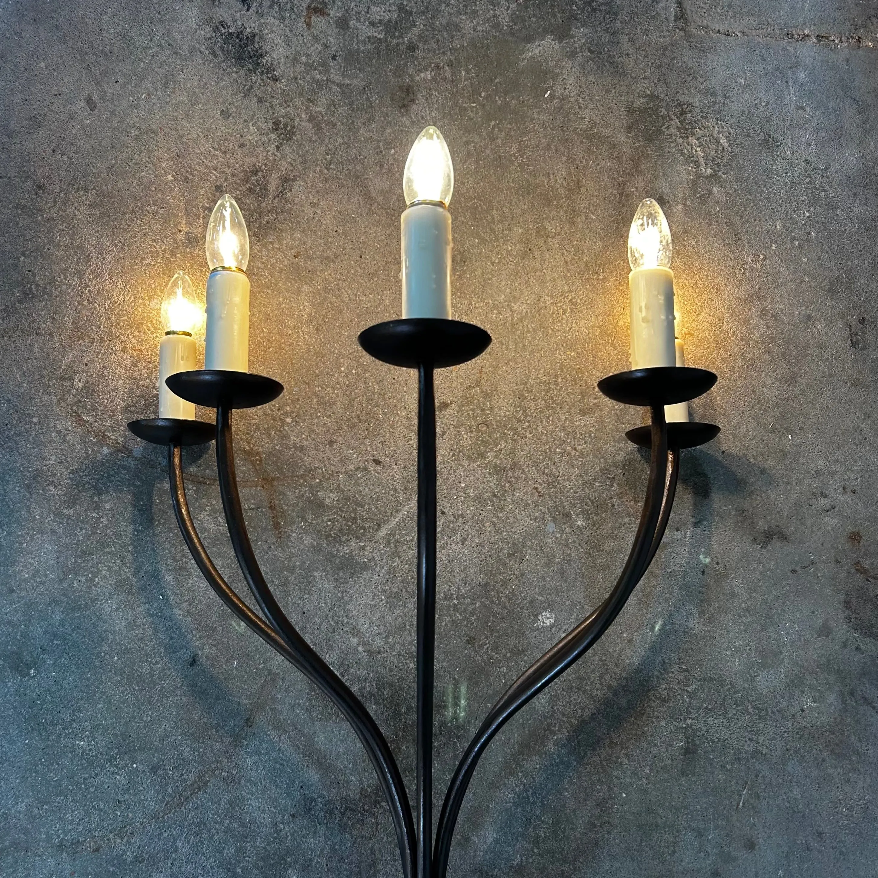 International Ironware Tall Wall Mounted Lights, Five Candlelights