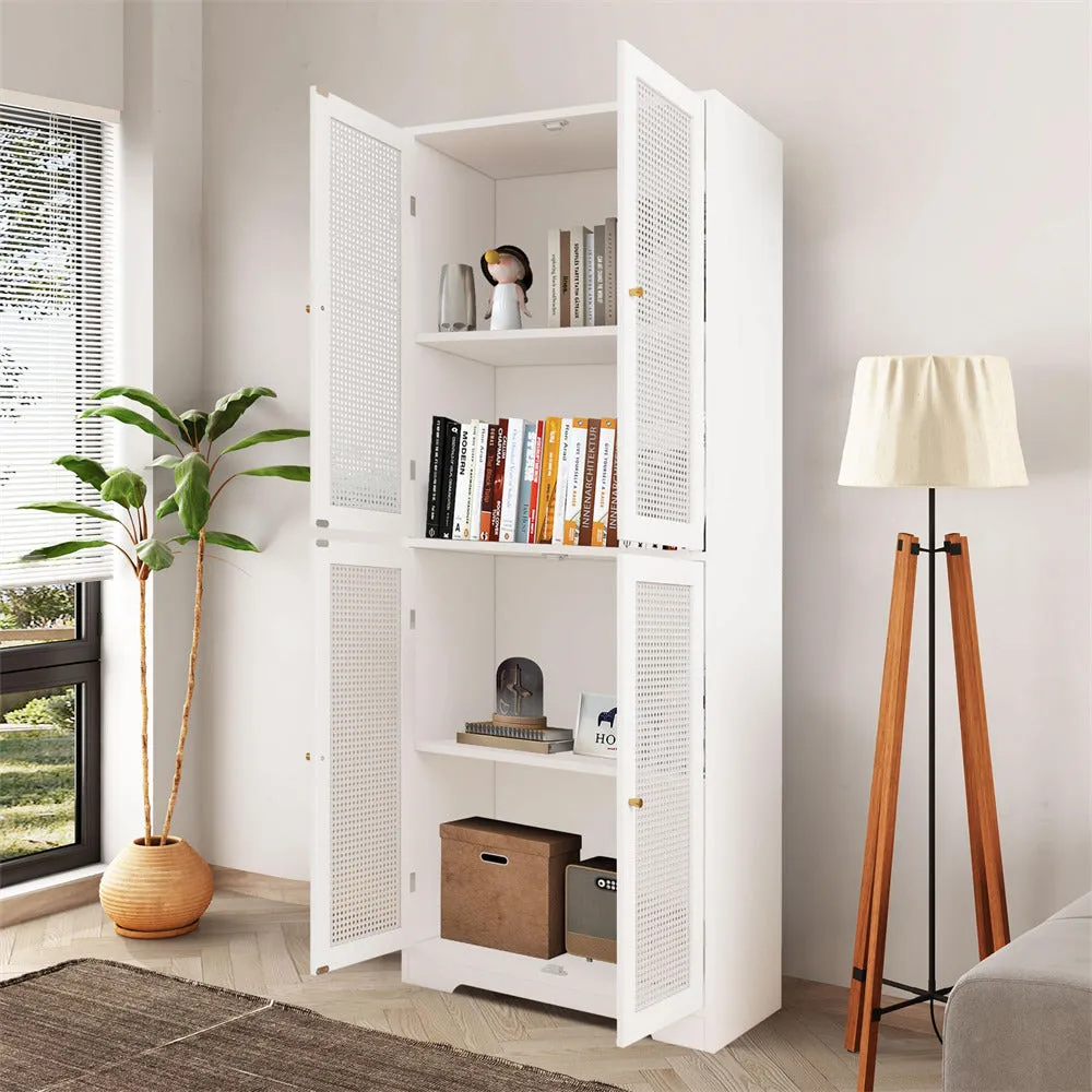 Iron Rattan Tall Accent Kitchen Pantry Cabinet with 4 Doors