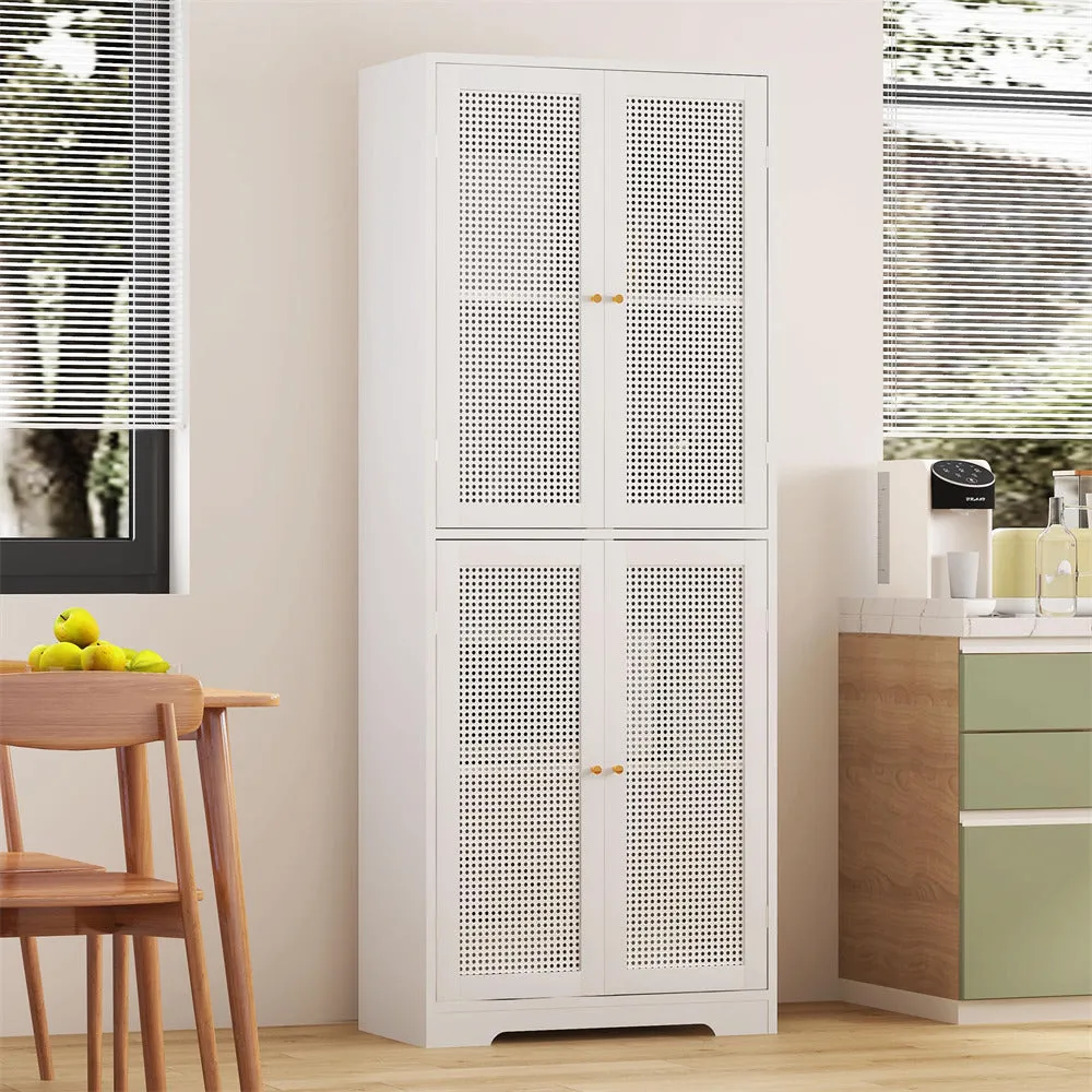Iron Rattan Tall Accent Kitchen Pantry Cabinet with 4 Doors