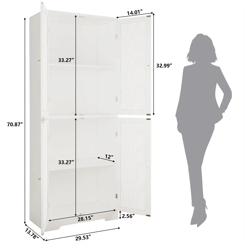 Iron Rattan Tall Accent Kitchen Pantry Cabinet with 4 Doors