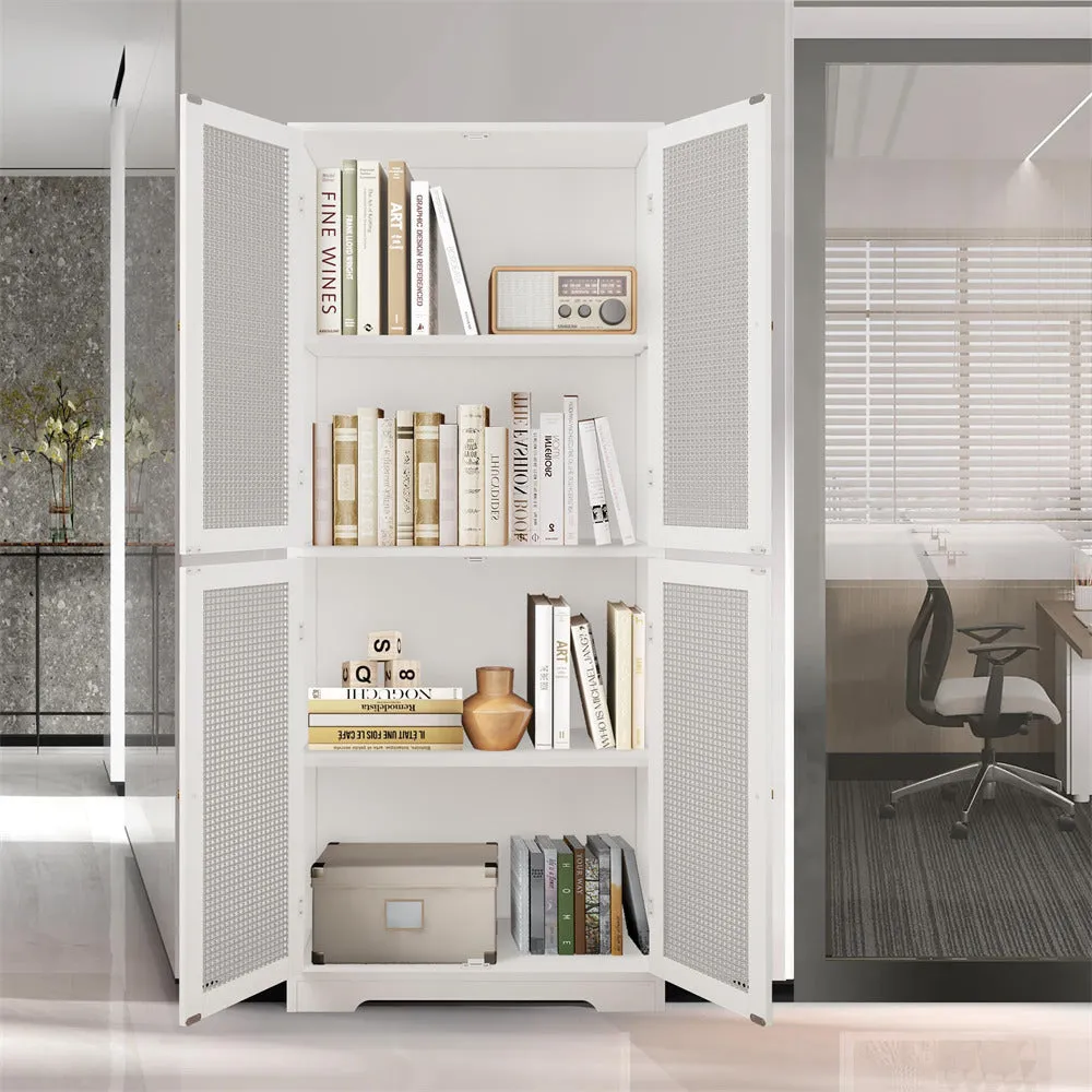Iron Rattan Tall Accent Kitchen Pantry Cabinet with 4 Doors