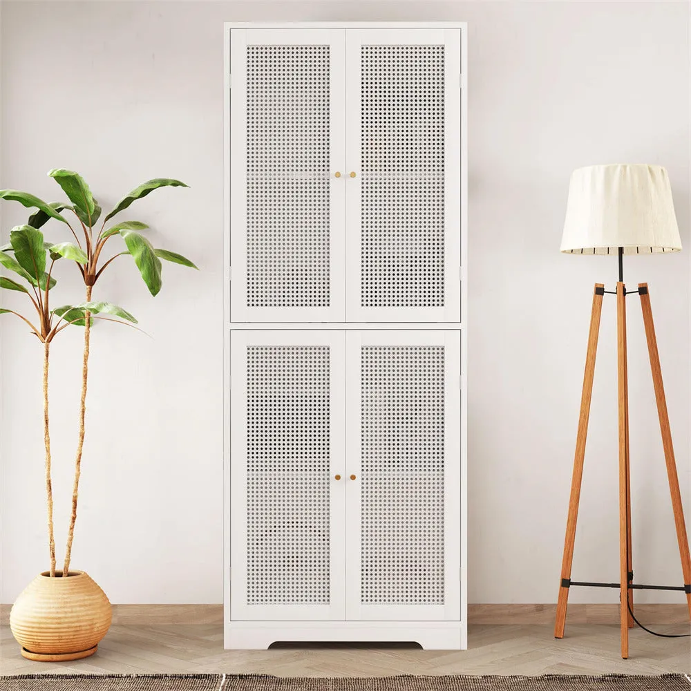 Iron Rattan Tall Accent Kitchen Pantry Cabinet with 4 Doors