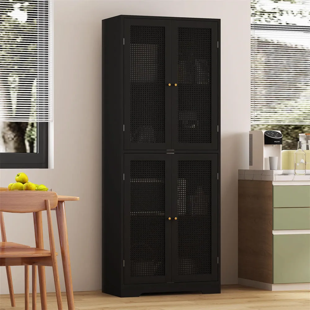 Iron Rattan Tall Accent Kitchen Pantry Cabinet with 4 Doors