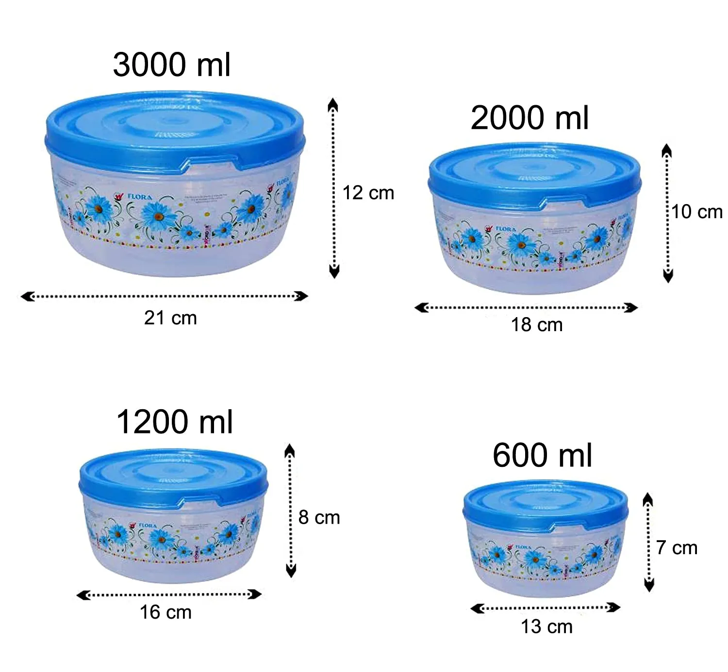 Kuber Industries Floral Transparent Plastic Food Storage Airtight Containers Kitchen Containers, Set of 4 (Blue)
