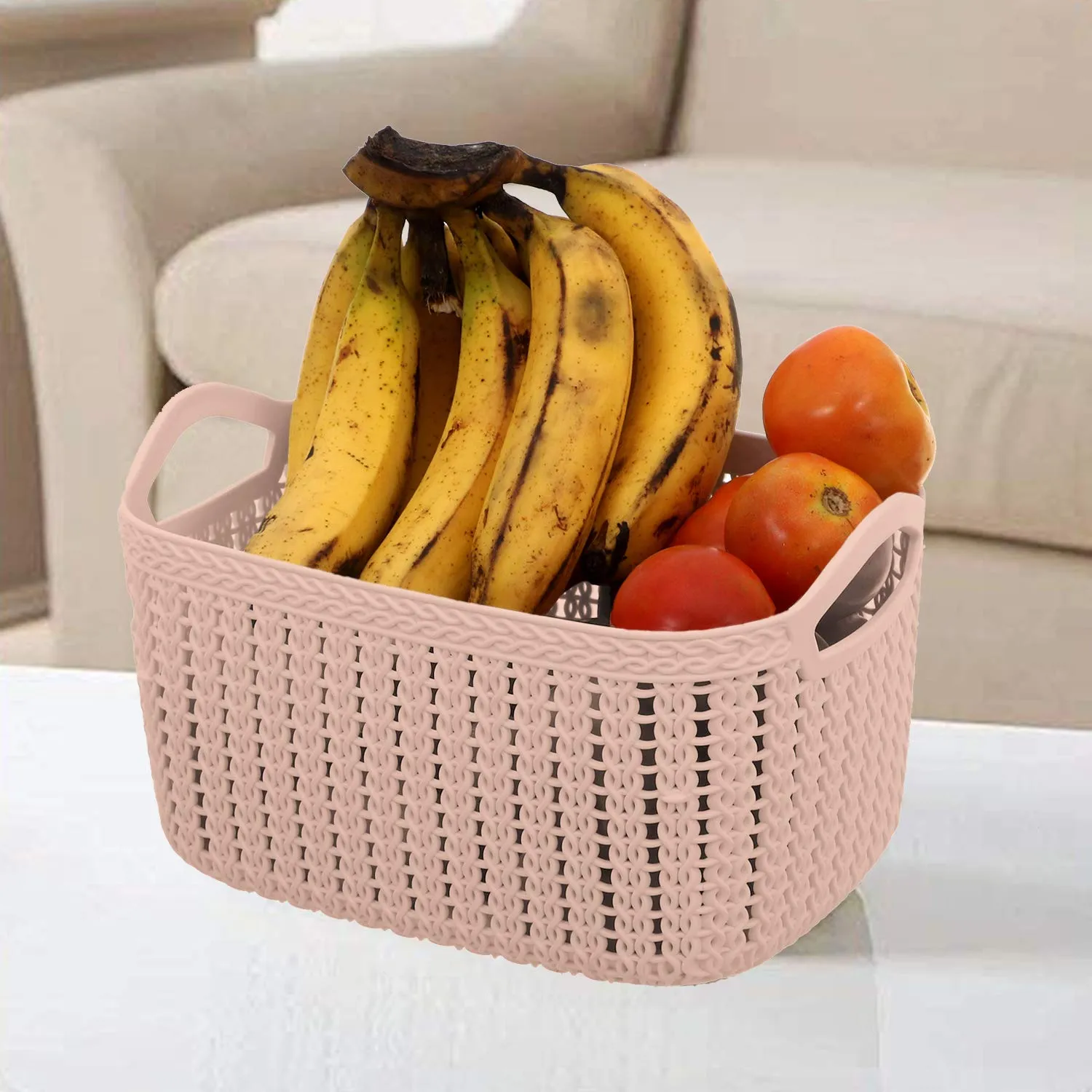 Kuber Industries Fruit Basket For Dining Table|Plastic Basket For Storage|Flexible Kitchen Storage Baskets|Pack of 2 (Peach)