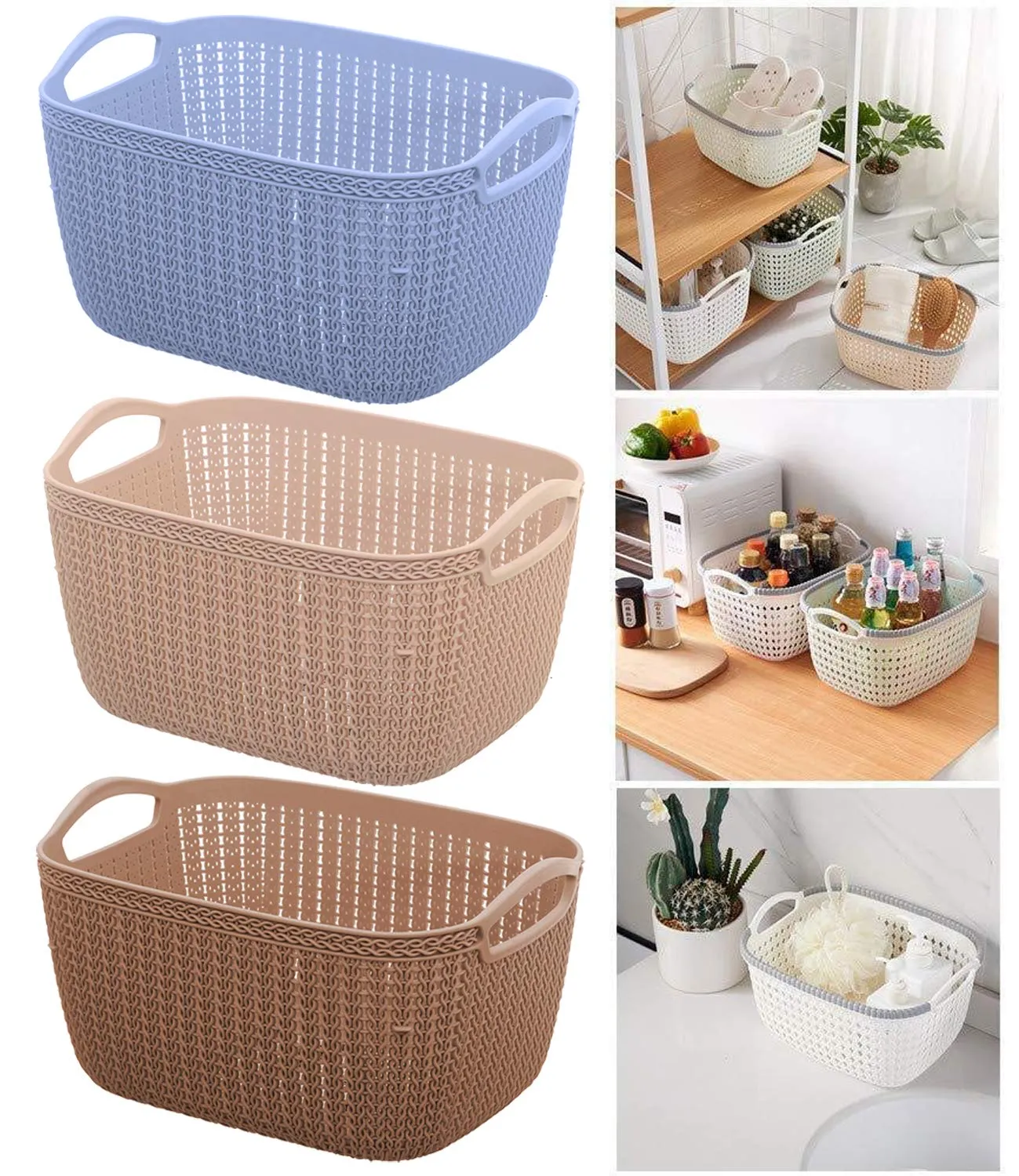 Kuber Industries Fruit Basket For Dining Table|Plastic Basket For Storage|Flexible Kitchen Storage Baskets|Pack of 2 (Peach)