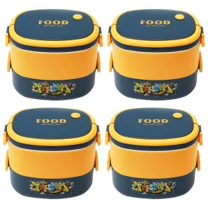 Kuber Industries Insulated Lunch Box with 2 Compartments|100% BPA Free, Food Grade ABS Plastic|Leakproof & Spill Proof|Dishwasher & Microwave Safe Lunch Box|1450 ML|HX0043341|Pack of 4|Yellow & Blue