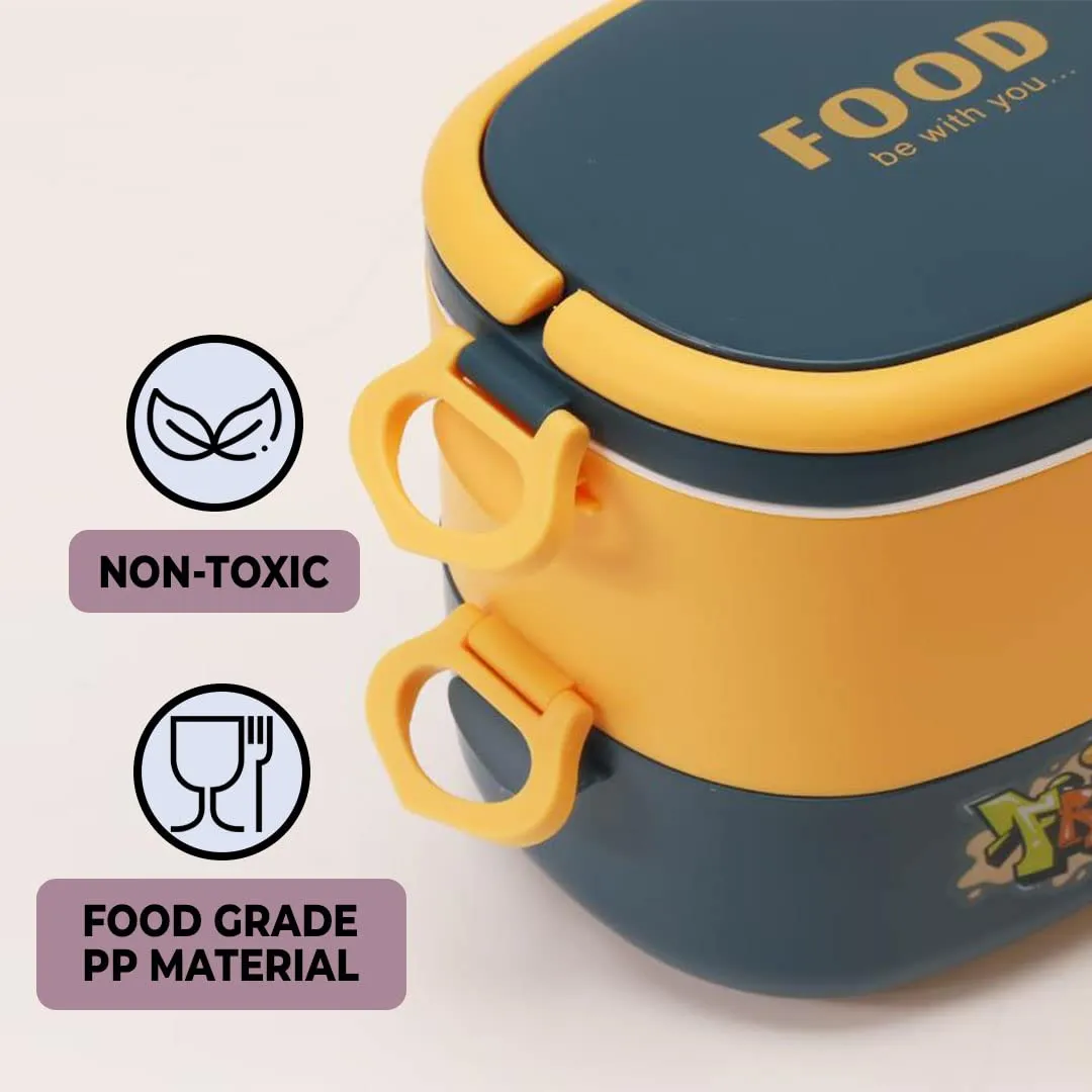 Kuber Industries Insulated Lunch Box with 2 Compartments|100% BPA Free, Food Grade ABS Plastic|Leakproof & Spill Proof|Dishwasher & Microwave Safe Lunch Box|1450 ML|HX0043343|Yellow & Blue