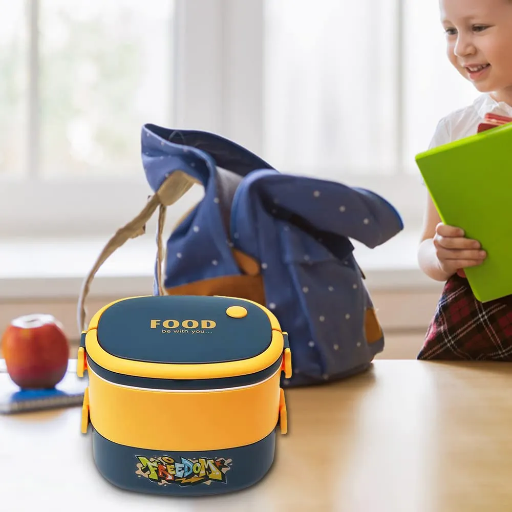 Kuber Industries Insulated Lunch Box with 2 Compartments|100% BPA Free, Food Grade ABS Plastic|Leakproof & Spill Proof|Dishwasher & Microwave Safe Lunch Box|1450 ML|HX0043343|Yellow & Blue