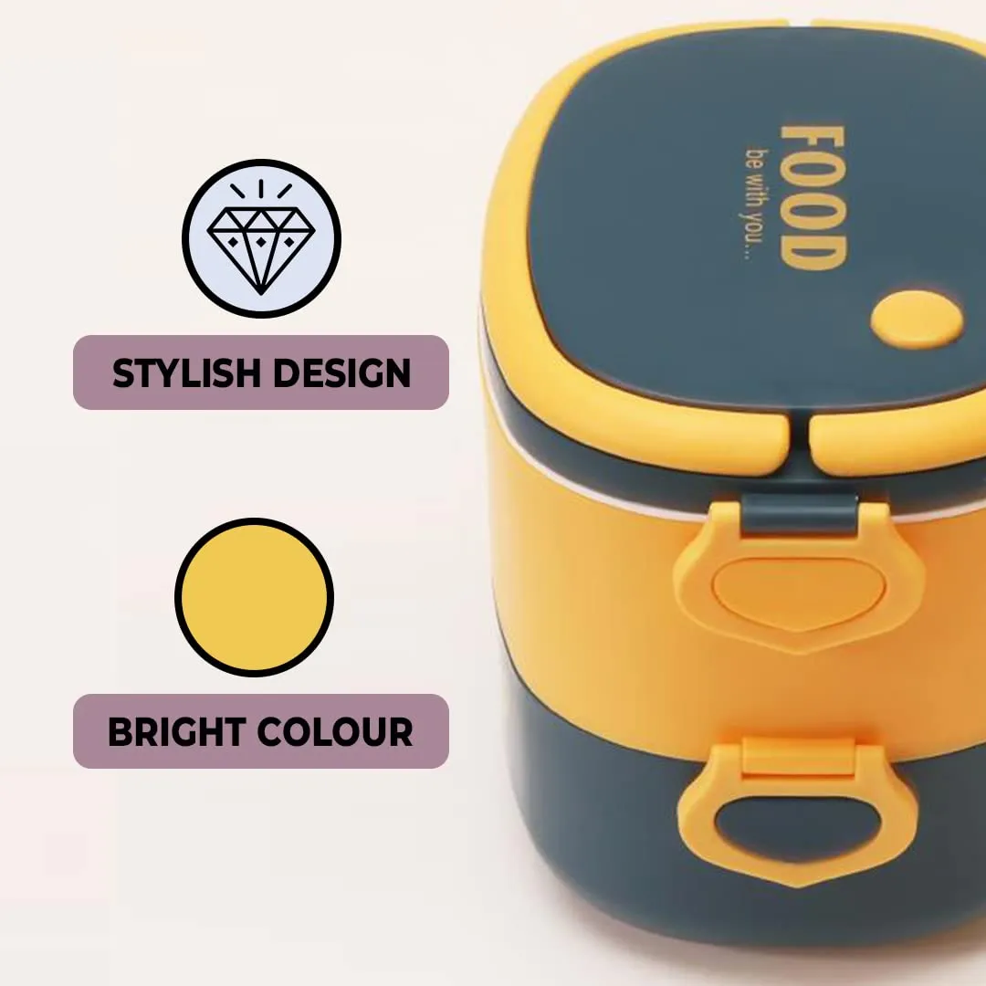 Kuber Industries Insulated Lunch Box with 2 Compartments|100% BPA Free, Food Grade ABS Plastic|Leakproof & Spill Proof|Dishwasher & Microwave Safe Lunch Box|1450 ML|HX0043343|Yellow & Blue