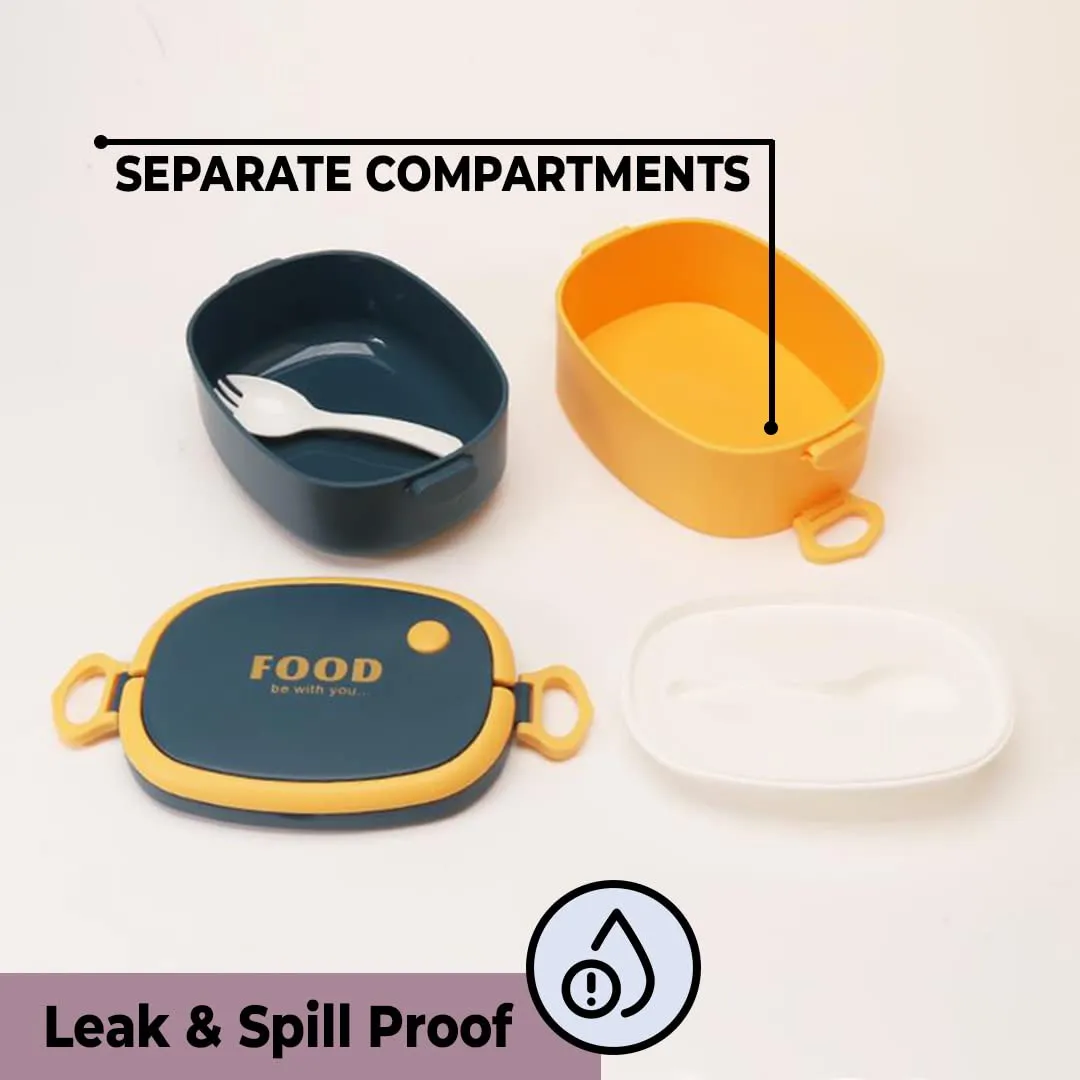 Kuber Industries Insulated Lunch Box with 2 Compartments|100% BPA Free, Food Grade ABS Plastic|Leakproof & Spill Proof|Dishwasher & Microwave Safe Lunch Box|1450 ML|HX0043343|Yellow & Blue