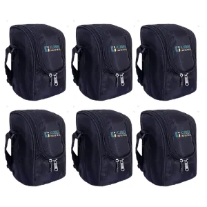 Kuber Industries Lunch Box|Canvas Leak Proof 3 Stainless Steel Insulated Containers Lunch Bag|Adjustable Straps Tiffin Box with Zipper Closure (Black) (Pack of 6)