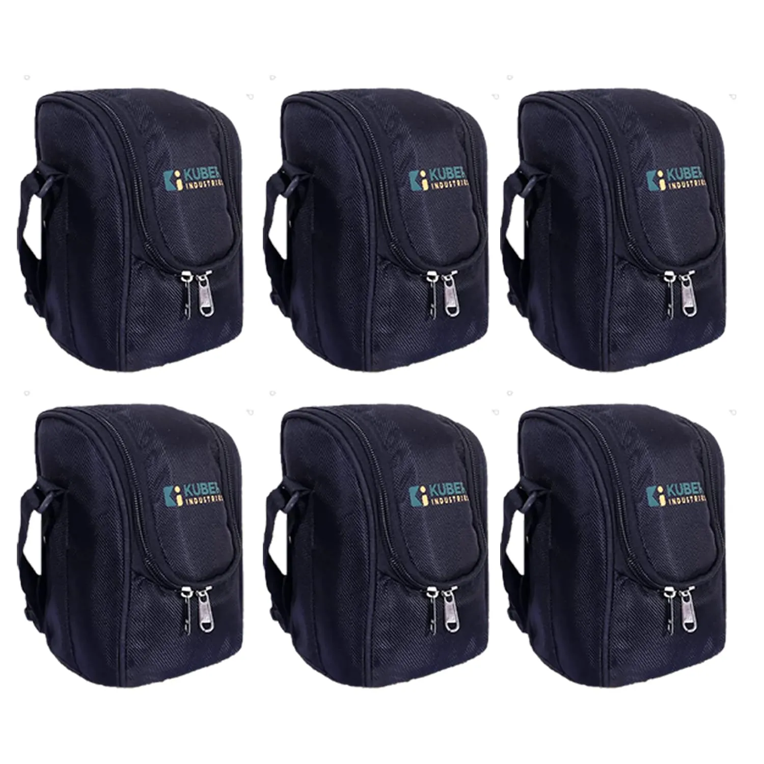 Kuber Industries Lunch Box|Canvas Leak Proof 3 Stainless Steel Insulated Containers Lunch Bag|Adjustable Straps Tiffin Box with Zipper Closure (Black) (Pack of 6)