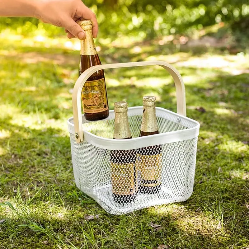 Kuber Industries Metal Wire Basket With Handle|Storage Basket Fot Fruits, Books|Mesh Open Storage Bin|Storage Organizer|Pack Of 6|White