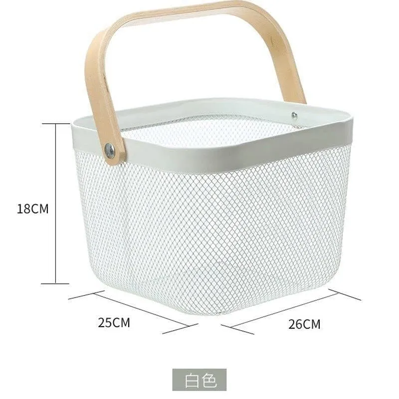 Kuber Industries Metal Wire Basket With Handle|Storage Basket Fot Fruits, Books|Mesh Open Storage Bin|Storage Organizer|Pack Of 6|White