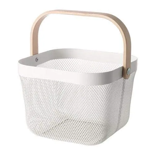 Kuber Industries Metal Wire Basket With Handle|Storage Basket Fot Fruits, Books|Mesh Open Storage Bin|Storage Organizer|Pack Of 6|White