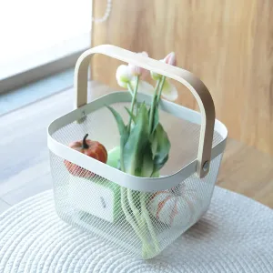 Kuber Industries Metal Wire Basket With Handle|Storage Basket Fot Fruits, Books|Mesh Open Storage Bin|Storage Organizer|Pack Of 6|White