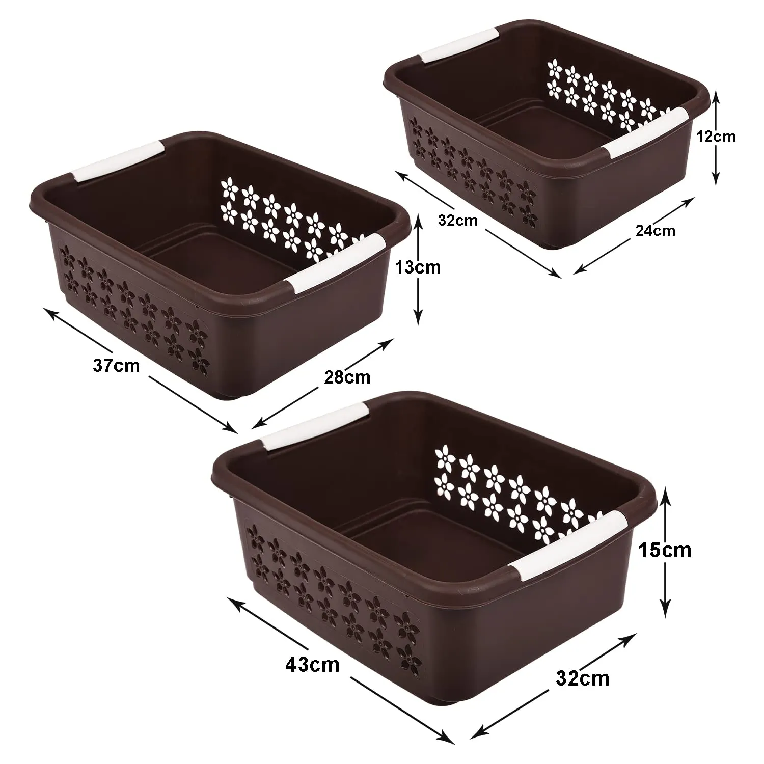 Kuber Industries Multipurpose Rectangle Shape Plastic Storage Basket for Kitchen, Fruit Basket, Office Table, Storage Organizer Small, Medium, Large Pack of 3 (Brown)