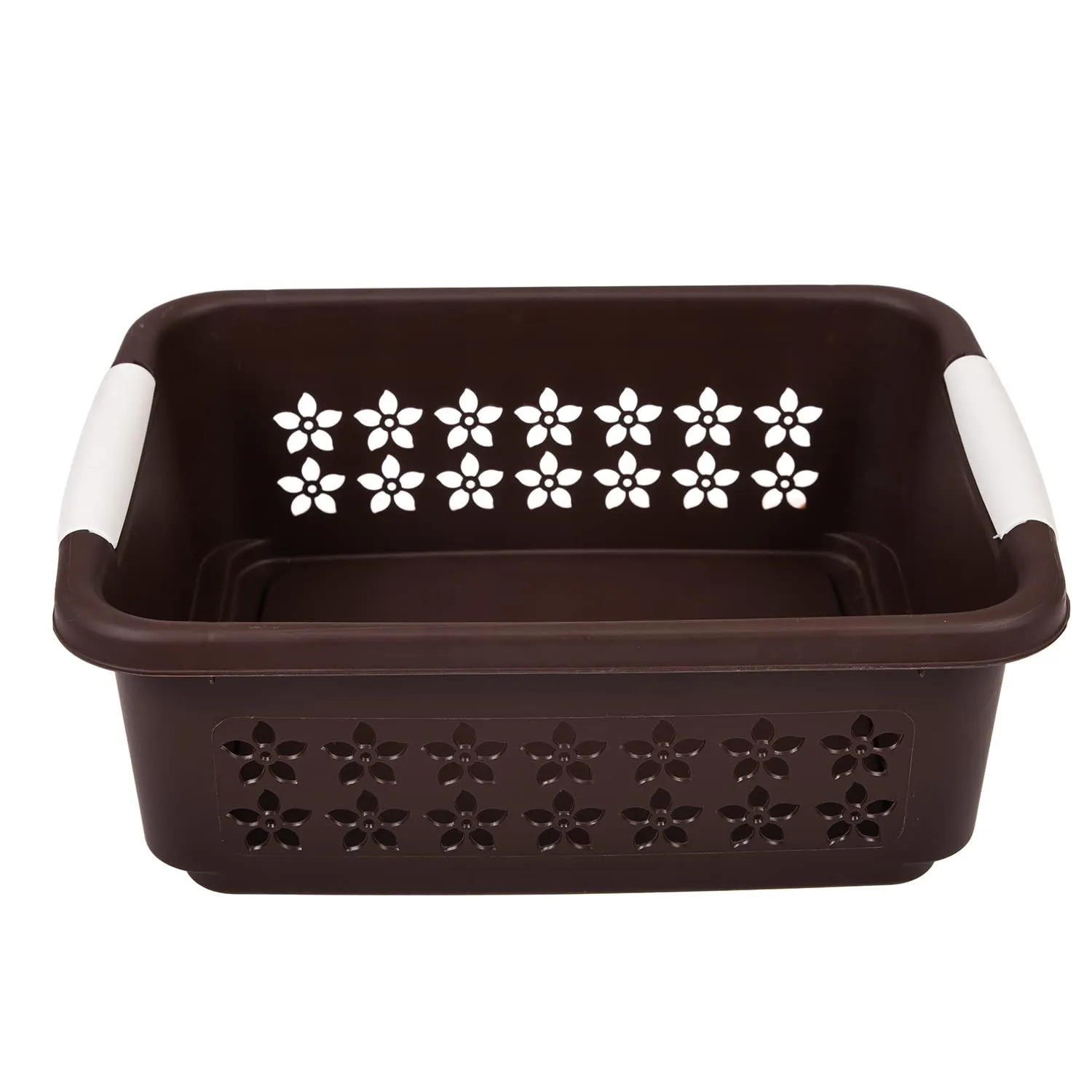 Kuber Industries Multipurpose Rectangle Shape Plastic Storage Basket for Kitchen, Fruit Basket, Office Table, Storage Organizer Small, Medium, Large Pack of 3 (Brown)