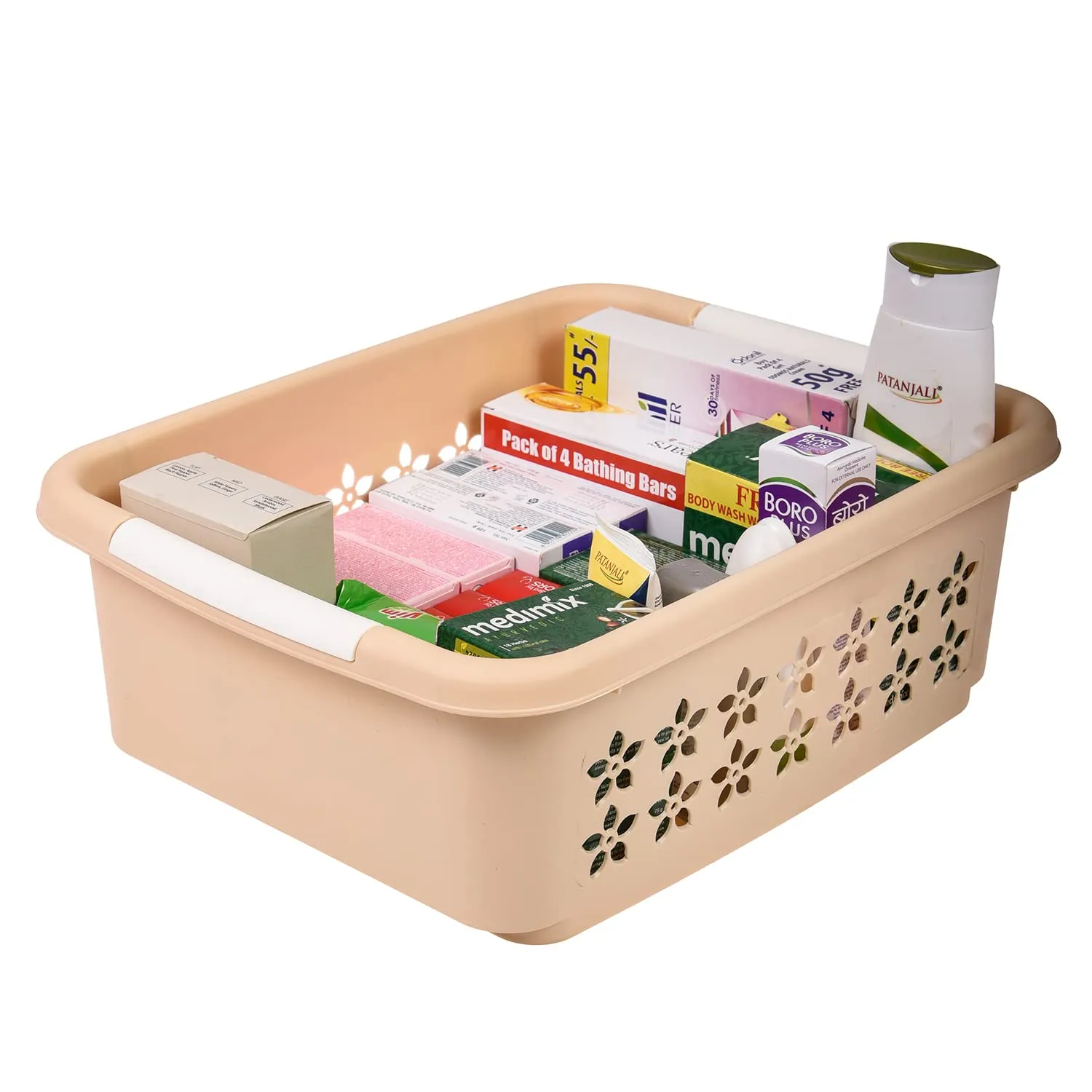 Kuber Industries Multipurpose Rectangle Shape Plastic Storage Basket for Kitchen, Fruit Basket, Office Table, Storage Organizer Small Pack of 3 (Beige)