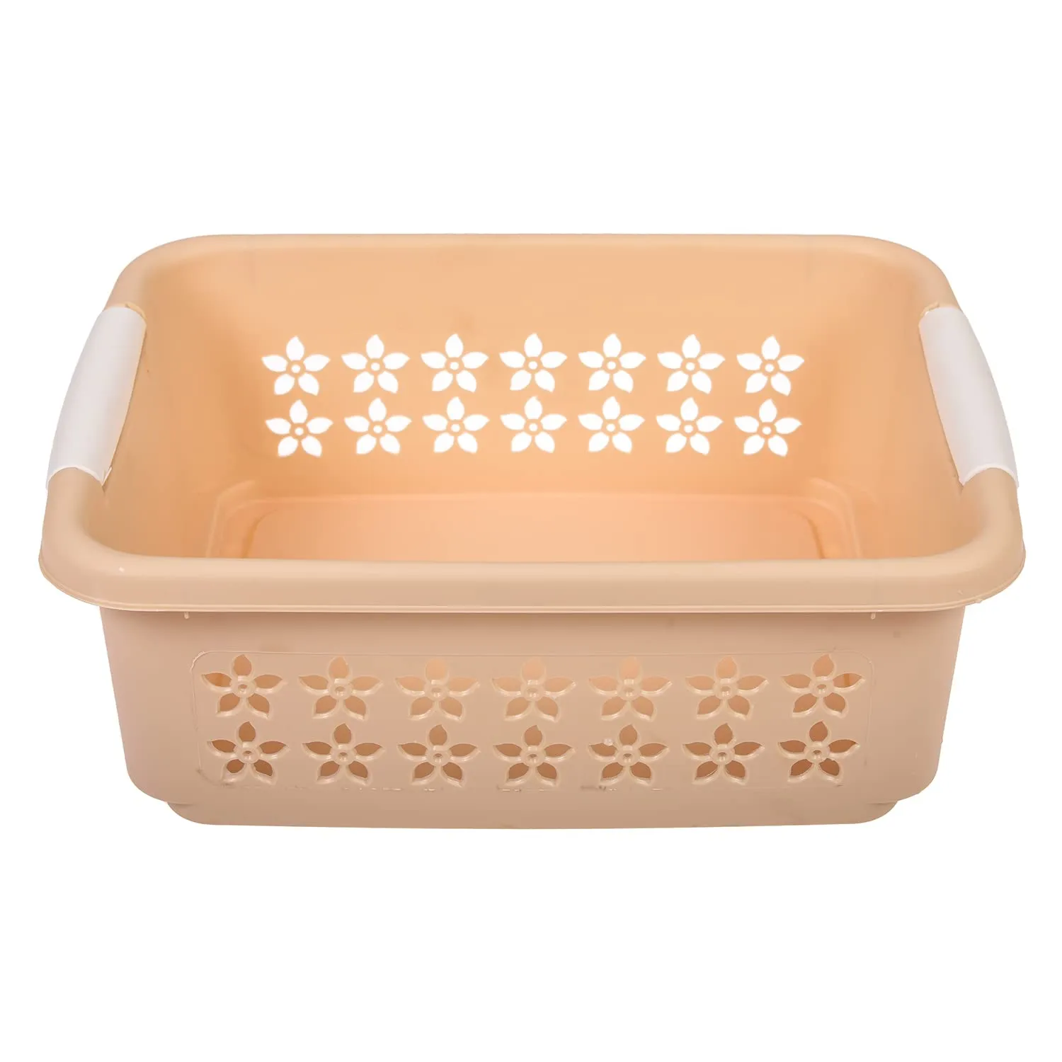 Kuber Industries Multipurpose Rectangle Shape Plastic Storage Basket for Kitchen, Fruit Basket, Office Table, Storage Organizer Small Pack of 3 (Beige)