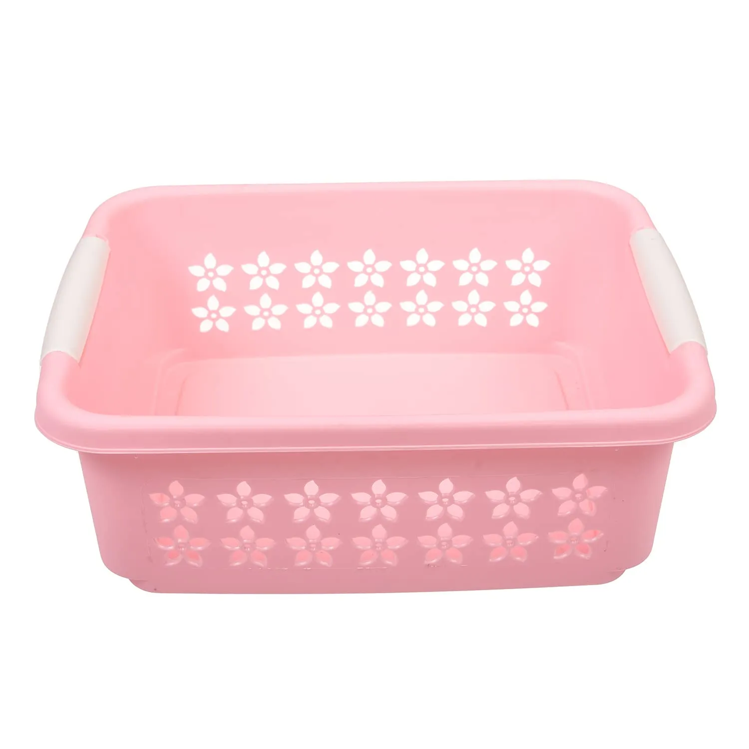 Kuber Industries Multipurpose Rectangle Shape Plastic Storage Basket for Kitchen, Fruit Basket, Office Table, Storage Organizer Small (Pink)