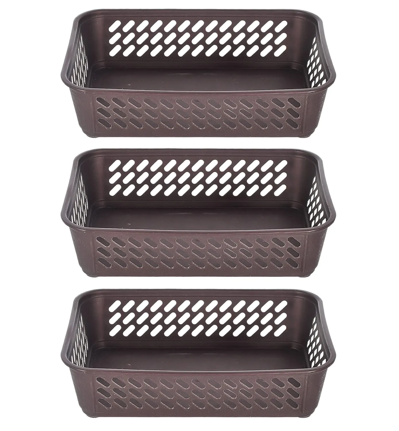 Kuber Industries Multipurposes Super Tidy Plastic Basket, Organizer For Kitchen, Countertops, Cabinets, Bathrooms- Pack of 3 (Brown) -46KM0568