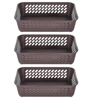Kuber Industries Multipurposes Super Tidy Plastic Basket, Organizer For Kitchen, Countertops, Cabinets, Bathrooms- Pack of 3 (Brown) -46KM0568