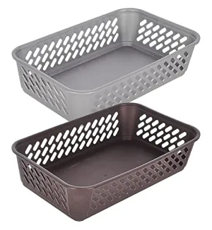 Kuber Industries Multiuses Super Tidy Plastic Tray/Basket/Organizer- Pack of 2 (Grey & Brown) -46KM0581