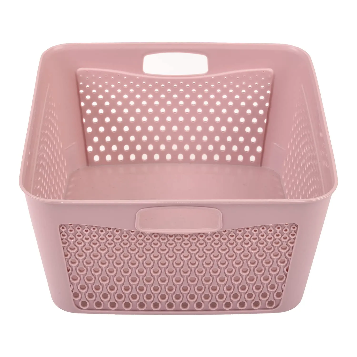 Kuber Industries Netted Design Unbreakable Multipurpose Square Shape Plastic Storage Baskets with lid Small Pack of 2 (Grey)