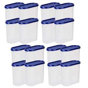 Kuber Industries Plastic Storage Containers With Lid I Set of 4, 1600 ml|Airtight, Stackable, Spill-proof, Travel-friendly|Transparent with Blue Lid|For Dry & Wet Foods, Cereals, Dryfruits (Pack Of 4)