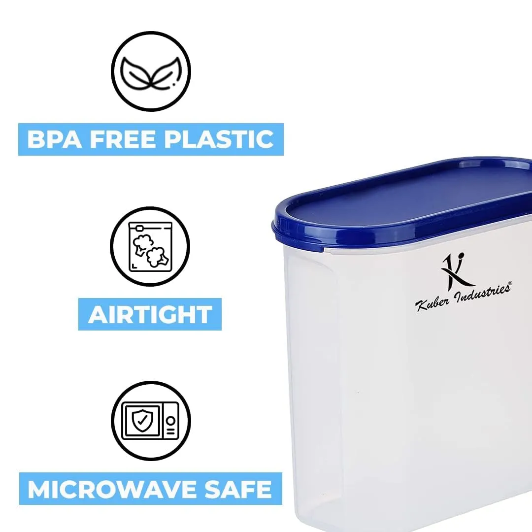 Kuber Industries Plastic Storage Containers With Lid I Set of 4, 1600 ml|Airtight, Stackable, Spill-proof, Travel-friendly|Transparent with Blue Lid|For Dry & Wet Foods, Cereals, Dryfruits (Pack Of 4)