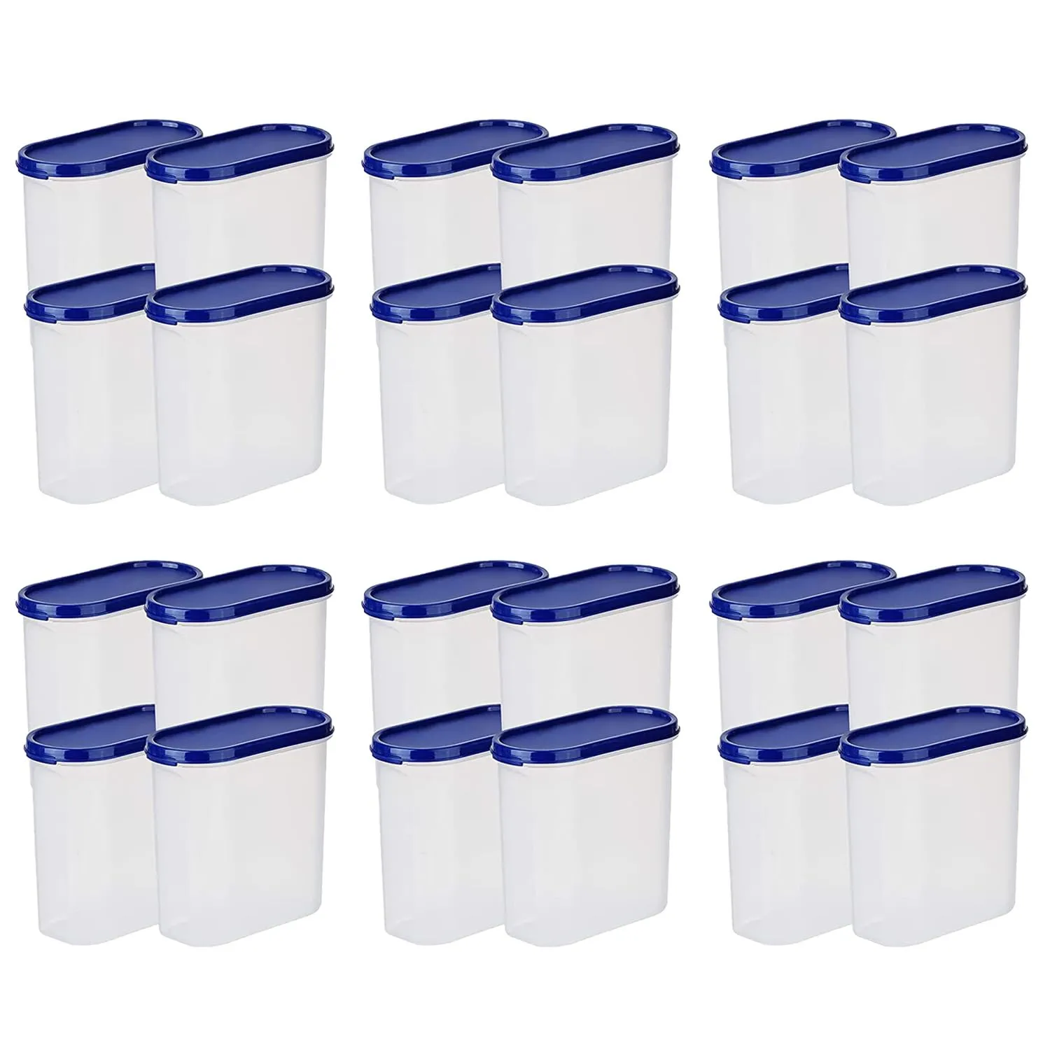 Kuber Industries Plastic Storage Containers With Lid I Set of 4, 1600 ml|Airtight, Stackable, Spill-proof, Travel-friendly|Transparent with Blue Lid|For Dry & Wet Foods, Cereals, Dryfruits (Pack Of 6)